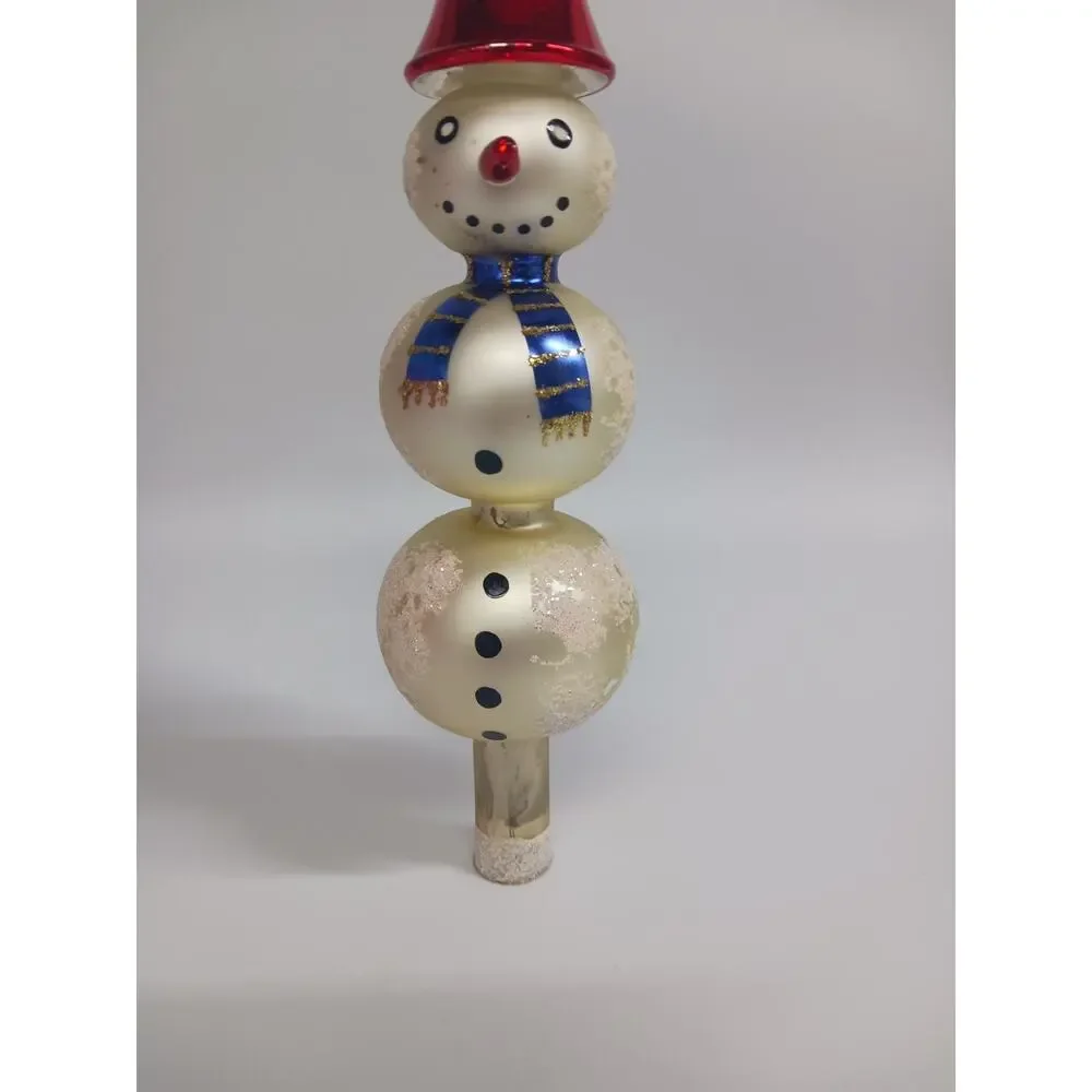 Vintage Mercury Glass Snowman Christmas Tree Topper Czech Republic Bell Hat